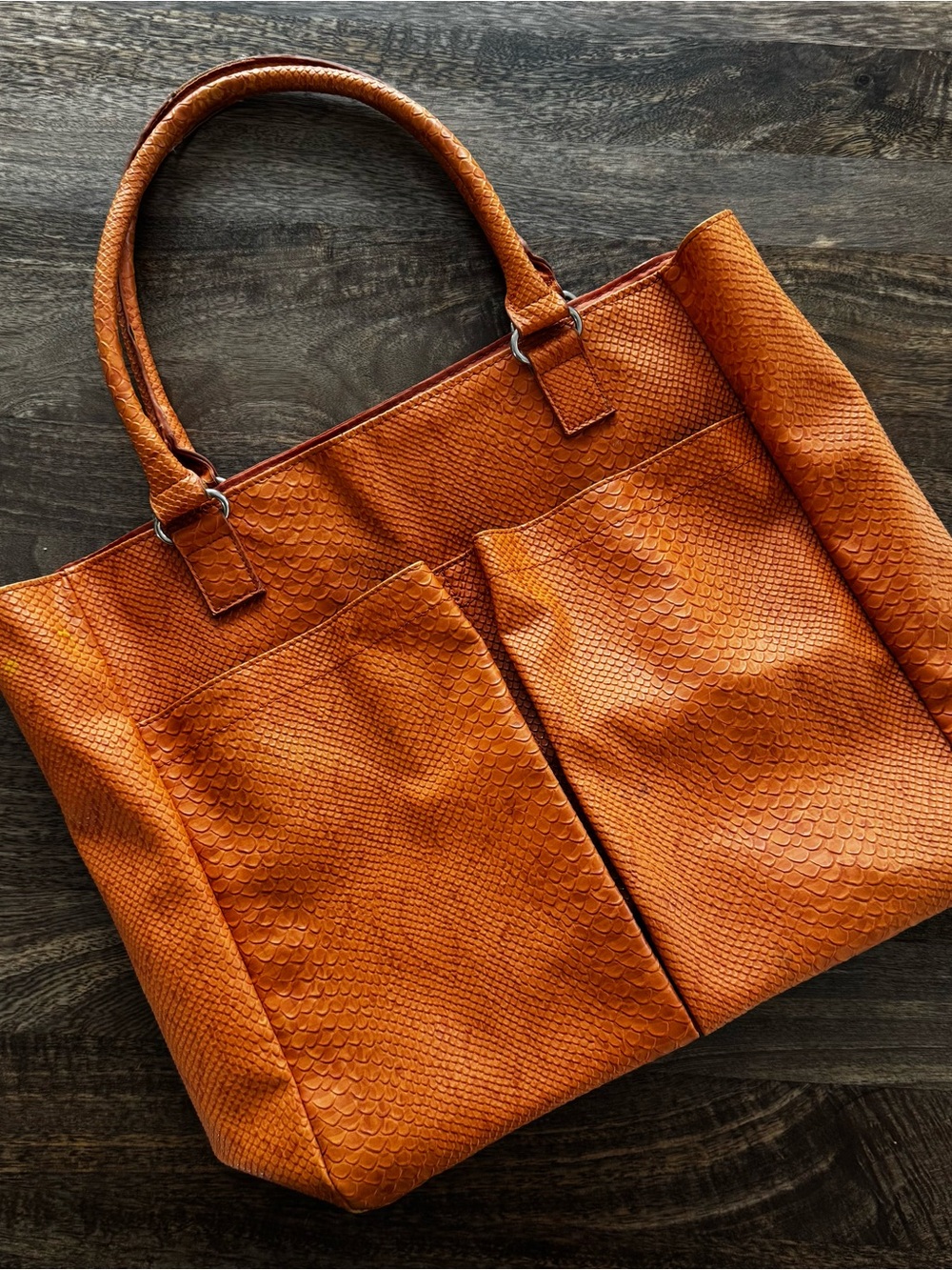 Neiman Marcus faux leather snake skin textured tote.